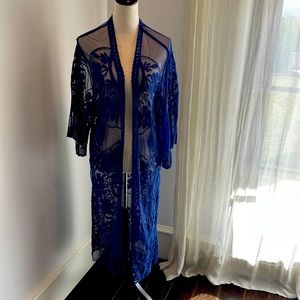 Navy Blue lace embroidered Kimono